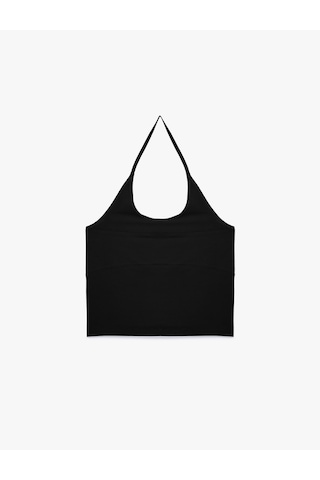 Koton Pamuklu Kolsuz Slim Fit Crop Halter Yaka Bluz Siyah 6sak10439ek