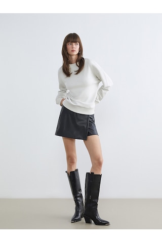 Lcw Vision Bej Bisiklet Yaka Taşlı Oversize Kadın Sweatshirt