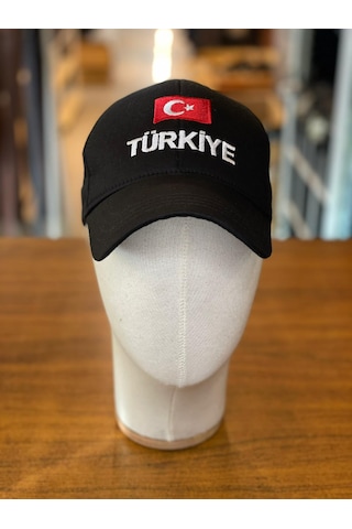 Türkiye Bayrak Nakışlı Pamuklu Unisex Cap Şapka Siyah