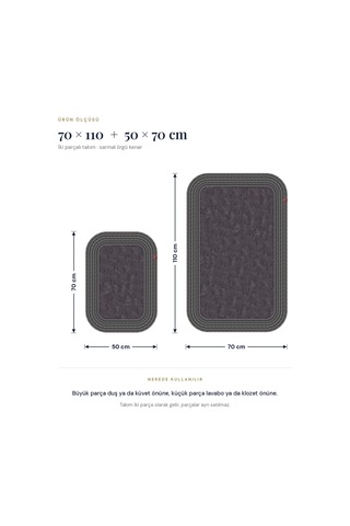 Banyo Paspası Takımı 70x110+50x70 Cm Düz Antrasit Gri & Antrasit