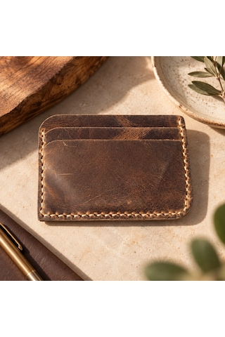 Oakco Leather Hakiki Deri Handmade Kahverengi-yeşil Kartlık Acı Kahverengi