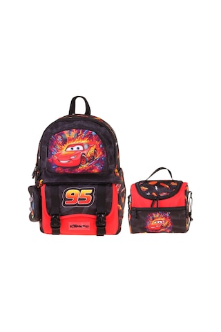Kaukko Kids Rust Eze Erkek Çocuk Kırmızı - Siyah İlkokul Sırt Çantası Ve Beslenme Çanta Seti - Setkk-l5399b
