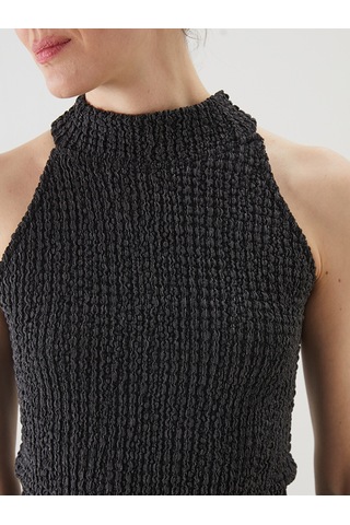 Lcwaıkıkı Classic Siyah Halter Yaka Dokulu Kadın Bluz