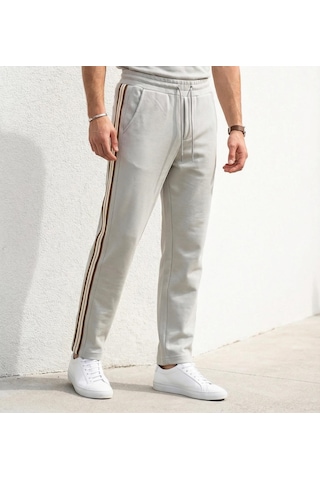 Plus Scorpion Erkek Slim Fit Eşofman Altı Yan Şeritli Pamuklu Siyah
