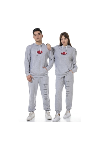 Vishenka Unisex Anime Baskılı Gri Renk Eşofman Takımı Gri