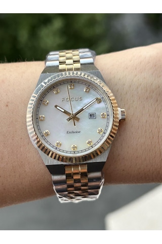 Focus Şık Kullanıma Uygun Takvim Göstergeli Çelik Kadın Kol Saati Renkli