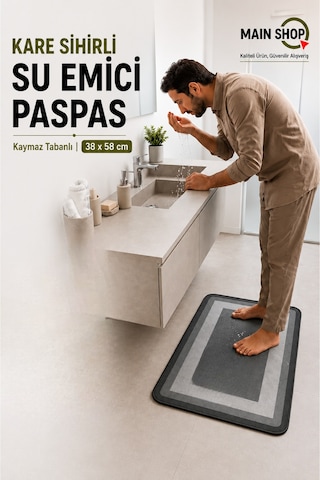 Mainshop Kaymaz Taban 2'li Set Banyo Paspas Takımı - 36x69,5 Cm Masajlı Duş İçi Mat & 38x58 Cm Sihirli Su Emici Paspas Çok Renkli