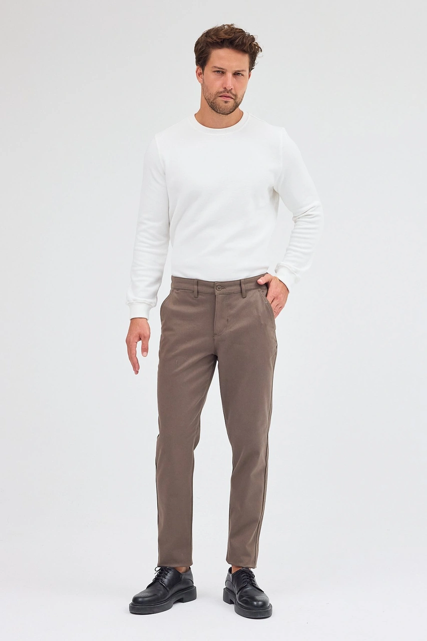 İmza Haki Yan Cep Düz Paça Pamuklu Slim Fit Chino Casual Pantolon 1003255155 Haki