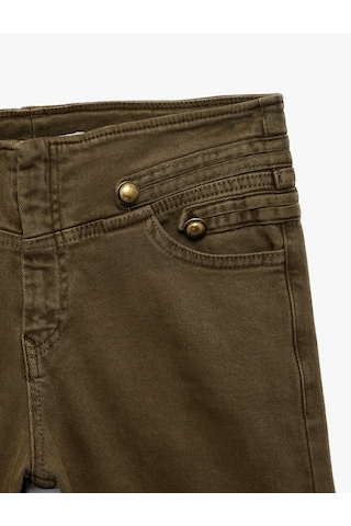Koton Pamuklu Düşük Bel Dar Kesim İspanyol Paça Cepli Denim Pantolon - Flare Jeans K.haki 7wal40027mw