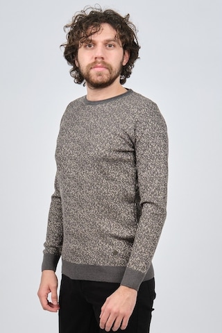 Çizgi Triko Erkek Bisiklet Yaka Slim Fit Desenli Kazak 42554255 G Gri
