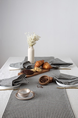 Wellstil Doku Keten Piti Kareli Runner Piknik Örtüsü 40 x 150 Siyah