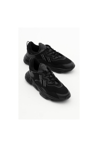 Tonny Black Rahat Kalıp Yüksek Taban Şeritli Bağcıklı Unisex Siyah Spor Ayakkabı Tb248-0 Siyah
