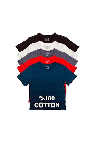 Çocuk Basic T-shirt Kız Erkek Unisex %100 Pamuk 5'li Paket Ek-3