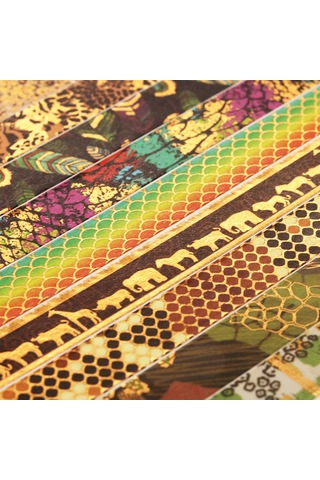 Neevoyu Vahşi Hayvan Desenli 12'li Set Folyo Altınlı Washi Bandı - 3 Metre Uzunlukta El Defteri, Ajanda Ve Hediye Paketi Dekorasyon Kullanıma Uygun