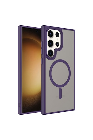 Galaxy Uyumlu S23 Ultra Kılıf Mat Arka Yüzey Wireless Şarj Özellikli Casen Flet Magsafe Kılıf