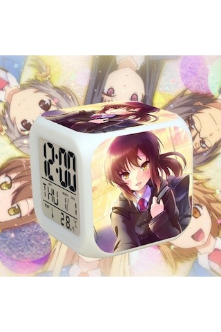 Besthome1 7 Renkli Led Kare Dijital Saat - Beyaz, Renk Değişimli Alarmlı Saat