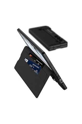 Ayrex Galaxy Z Fold 6 Suni Deri Tasarımlı Kalem Bölmeli Zore Kıpta Kartlıklı Standlı Kapak-siyah Litchi