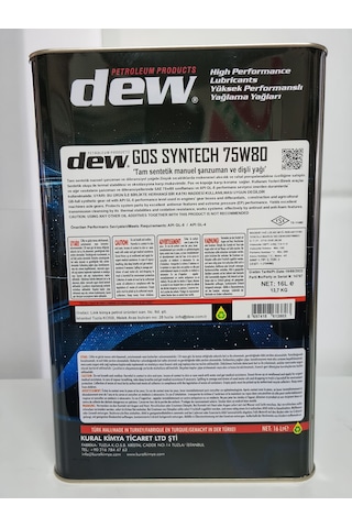 Dew Gos Syntech 75W-80 GL-5 Şanzıman Yağı 16 L