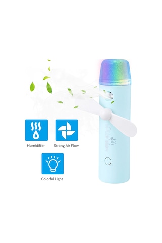 Symbee Mini Nemlendirici El Fanı - Renkli Led Işıklı, Cilt Nemlendirici Ve Soğutucu, Cep Boyutu, Mavi Batarya Dahil