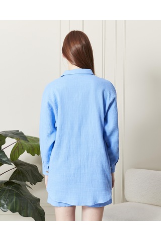 Soft Koton Kumaş Şort Gömlek Takım-3300-açık Mavi Açık Mavi