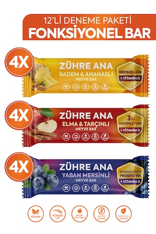 Fonksiyonel Meyve Bar Deneme Paketi 35 Gr X 12 Adet 3 Çeşit