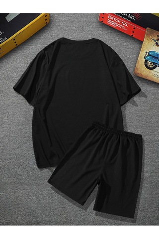 Unisex Oversize Change Baskılı Siyah Bisiklet Yaka T-shirt Şort Siyah