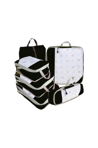 Symbee Mavi Seyahat Organizer Seti 6'lı, Sıkıştırılabilir Ağ Desenli, Ev Ve Seyahat İçin El Çantası Tipi Depolama Çantaları Mavi