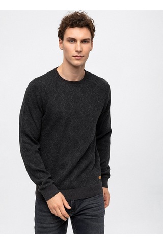 O Yaka Regular Fit Jakarlı Antrasit Erkek Kazak B33w40054 001