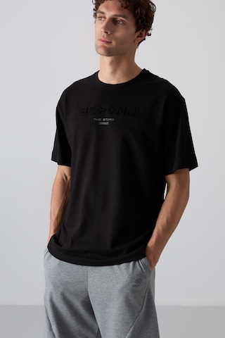 Tommy Life Siyah Pamuklu Kalın Yumuşak Dokulu Oversize Fit Baskılı Erkek T-shirt - 88328 001