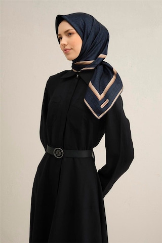 Desenli Saf Ipek Sura Eşarp 9301- 52 Lacivert Lavivert