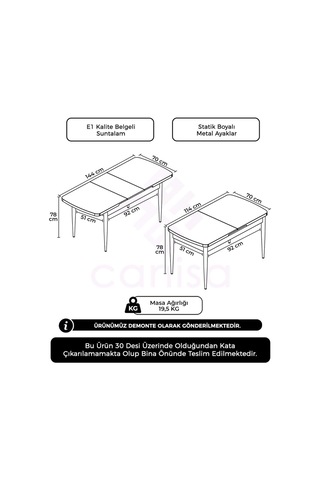 Canisa Concept Canisa Kor Serisi 70x114 Açılabilir Barok Mutfak Masası Masa Barok Ayakları Kahverengi