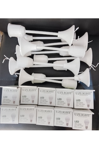 Muhafazalı Porselen Asma Duy Takımı 10w Led Ampül 10'lu Set Paket