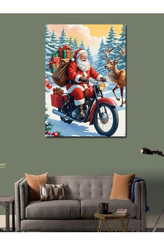 Kanvas Tablo Noel Baba Ve Geyik 70cmx100cm