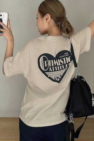 Unisex Optimistic Baskılı Tasarım Tshirt Bej