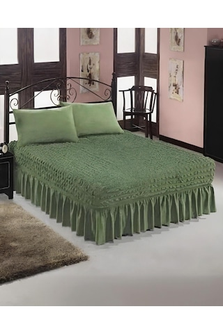 StarMall Bürümcük Etekli Çarşaf Yatak Örtüsü Lastikli 1 Adet Yeşil