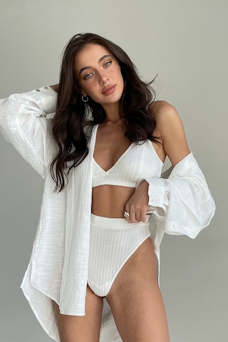 Moda Dua Kadın Beyaz Yüksek Bel Dolgusuz Slip Takım
