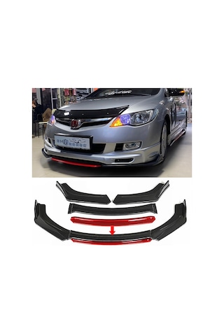 Honda Civic Fd6 Kırmızı Renkli Ön Lip 4 Prç P.siyah Abs