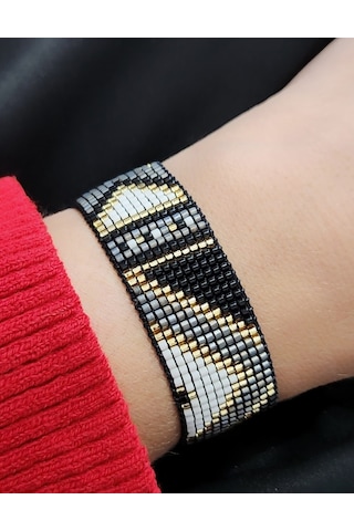 Harmel Jewelry Miyuki Gri Siyah Gold Dokuma Bileklik Çok Renkli