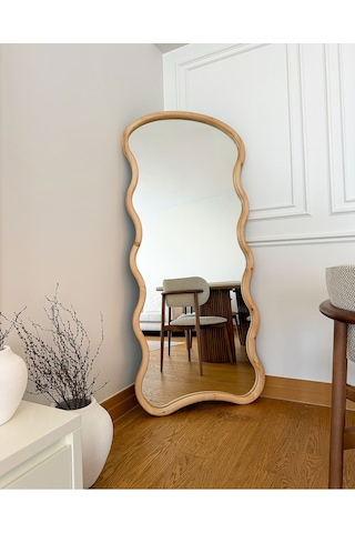 Effe Doğal Ahşap Çerçeveli Bulut Model 180x80 Cm Naturel Ayakli Boy Aynasi