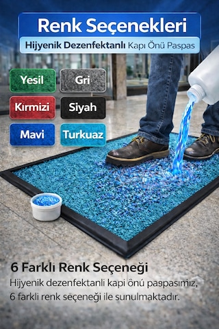 Myfloor Renkli Dezenfektan 50x70 Cm Kıvırcık Paspaslı Hijyenik Kauçuk Paspas Turkuaz