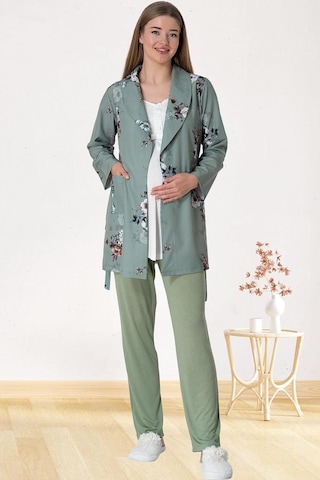 Mecit Pijama Mecit 5804 Bayan Hamile Lohusa Elisa Yeşil Sabahlık Pijama Takımı 001