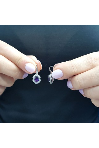 Lova Pırlantalı Oval Ametist Anturaj Küpe - 3030024