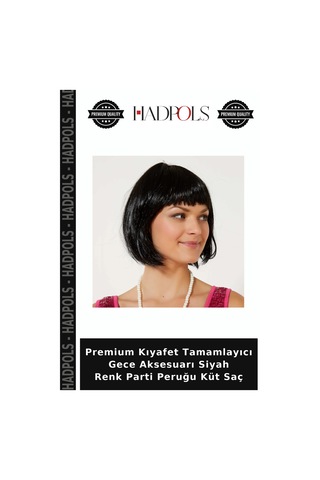 Premium Kıyafet Tamamlayıcı Gece Aksesuarı Siyah Renk Parti Peruğu Küt Saç