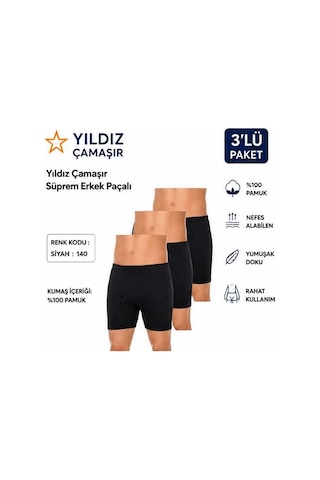 Yıldız Çamaşır Erkek Süprem Erkek Paçalı Boxer 05-140-141 - 3 Adet Siyah