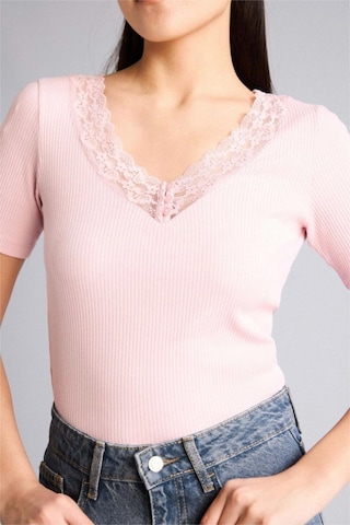 Defacto Slım Fıt Fitilli Kaşkorse Tişört G9665ax26sppn453 Pembe-pn453