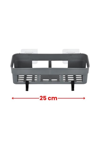 2 Adet Yapışkanlı Plastik Raf, Delme Vida Gerektirmeyen Banyo Duş Şampuan Mutfak Baharat Rafı Gri Gri