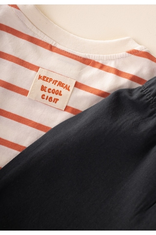 Cigit Oversize T-shirt Geniş Kesim Pantolon Takım 2-10 Yaş Turuncu Çizgili