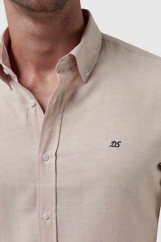 Ds Damat Slim Fit Bej Oxford Düğmeli Yaka Kolay Ütülenebilir Nakış Detaylı Pamuklu Gömlek 4HC02ORT03265 Bej