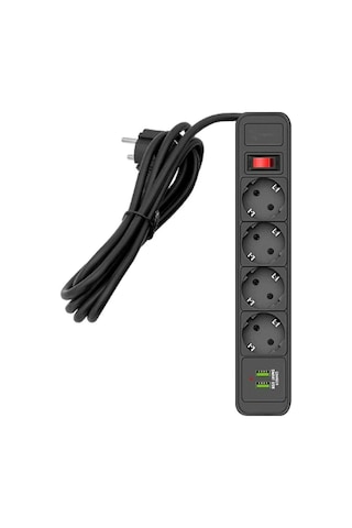 Akım Korumalı 2 Usb Li 3 Lü Priz Açma Kapama Anahtarlı 2 Metre Ka