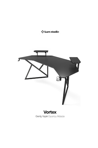 Vortex 25mm Kanatlı Oyuncu Masası | Siyah Karbon Fiber Kaplama | Raflı Oyuncu Masası